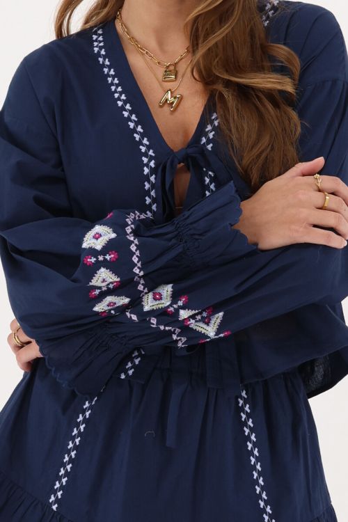 Blue top with bows & embroidery details | My Jewellery