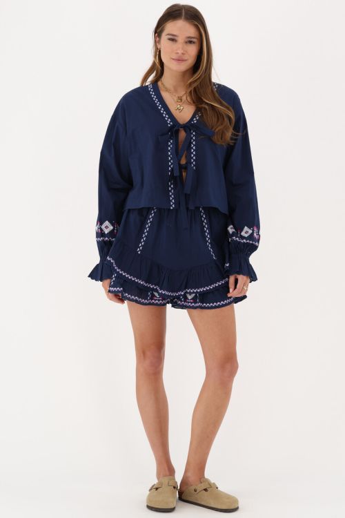 Blue top with bows & embroidery details | My Jewellery