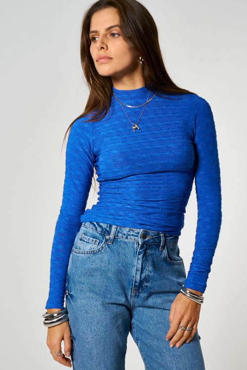 Blue top with turtleneck and lurex | My Jewellery