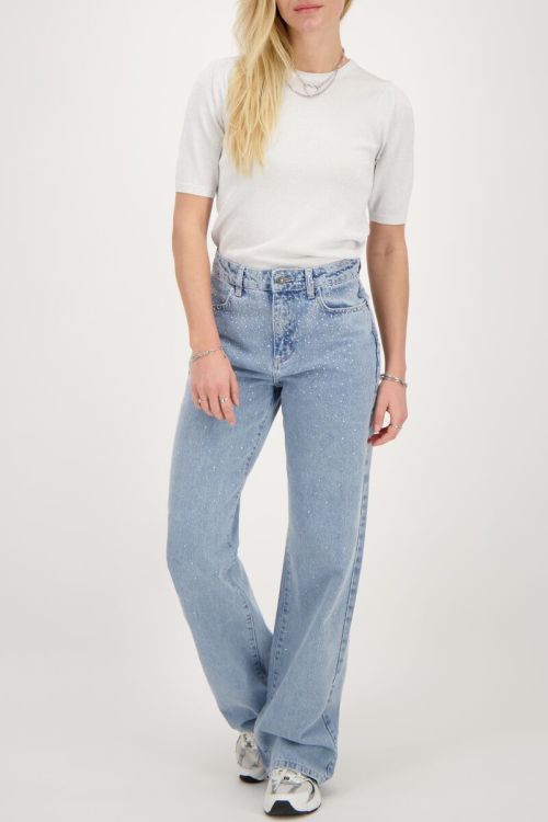 Blue wide-leg jeans with rhinestones | My Jewellery