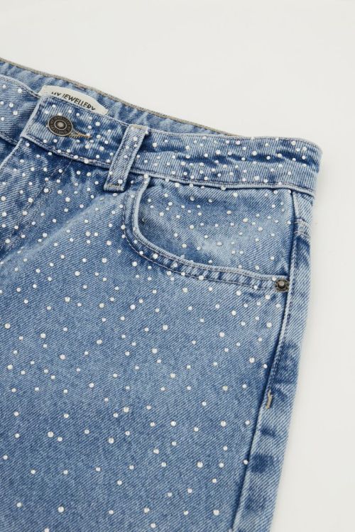Blue wide-leg jeans with rhinestones | My Jewellery