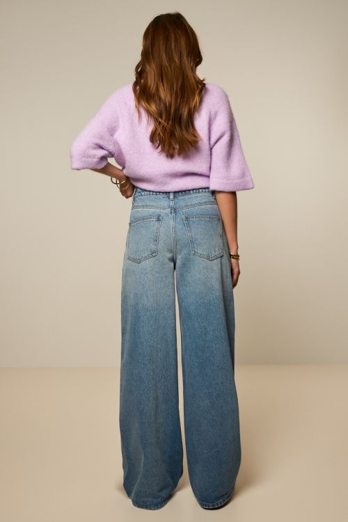 Blue wide leg jeans with asymmetric hem | My Jewellery