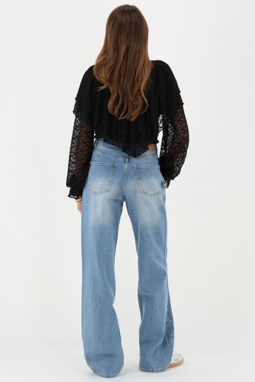 Blue wide leg jeans with eyelets & studs | My Jewellery