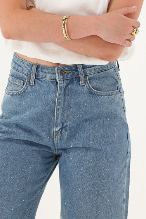 Blauwe wide leg jeans met strass