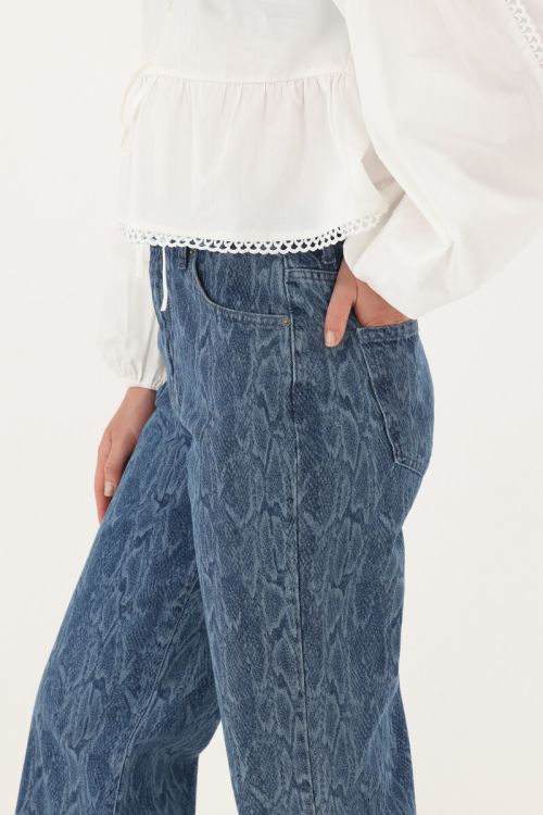 Blue wide leg jeans with snake print | My Jewellery