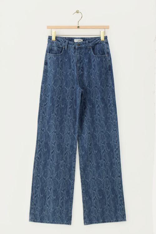 Blue wide leg jeans with snake print | My Jewellery