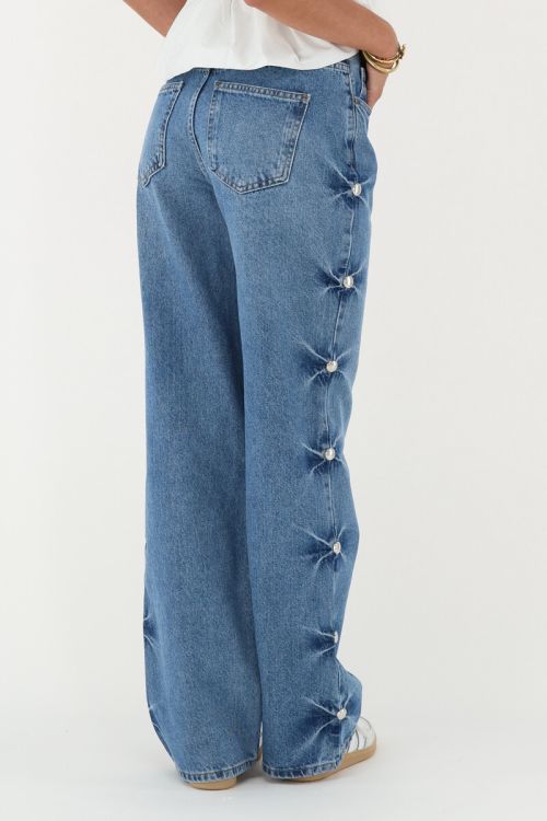 Blue wide leg jeans with studs | My Jewellery
