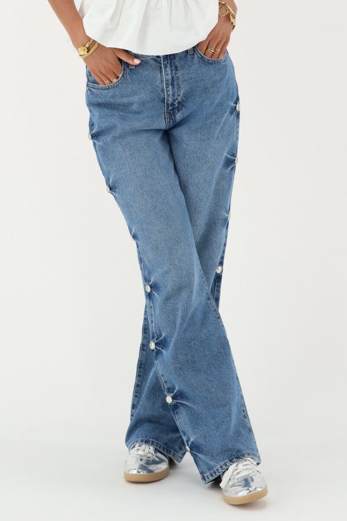 Blue wide leg jeans with studs | My Jewellery