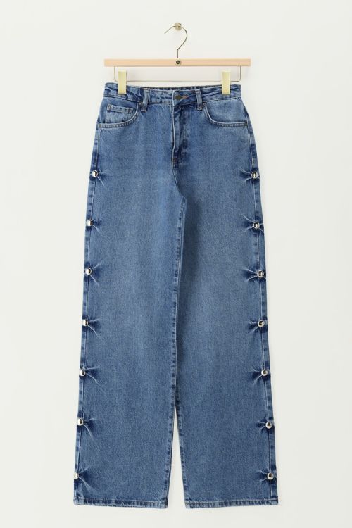 Blue wide leg jeans with studs | My Jewellery