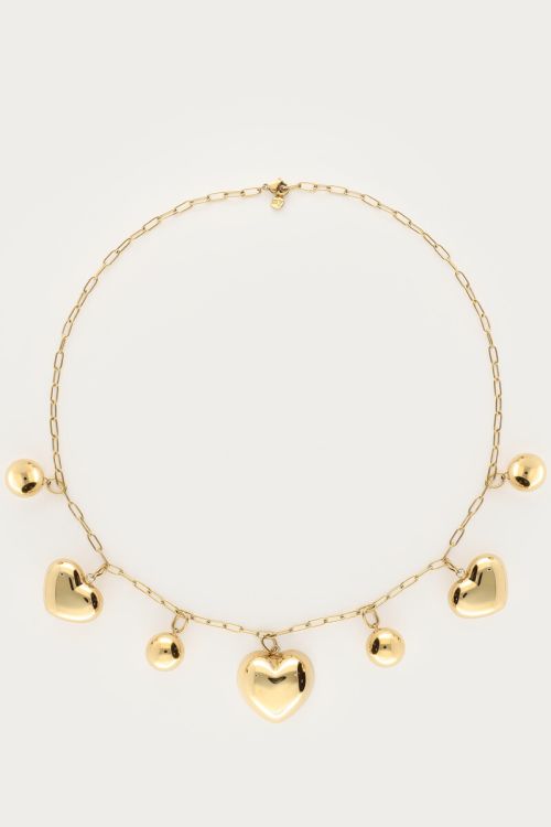 Bold chain necklace with hearts and beads