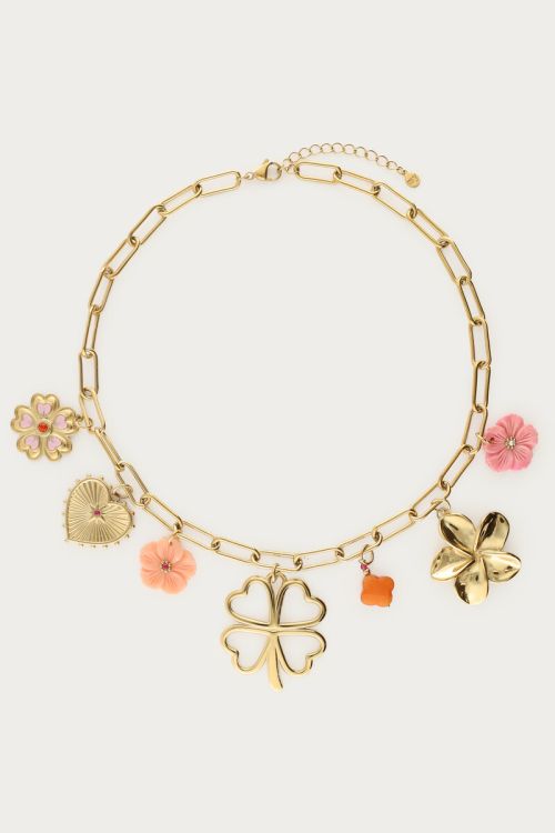 Botanical bedel ketting met klaver en bloemen