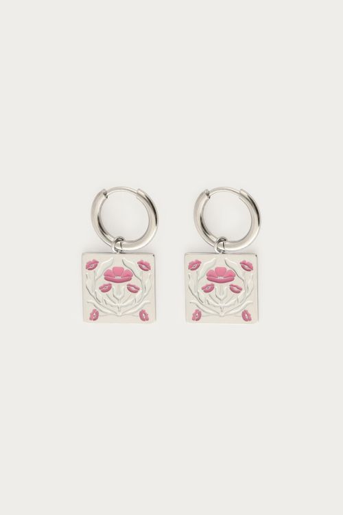 Botanical hoop earrings with pink flowers | My Jewellery