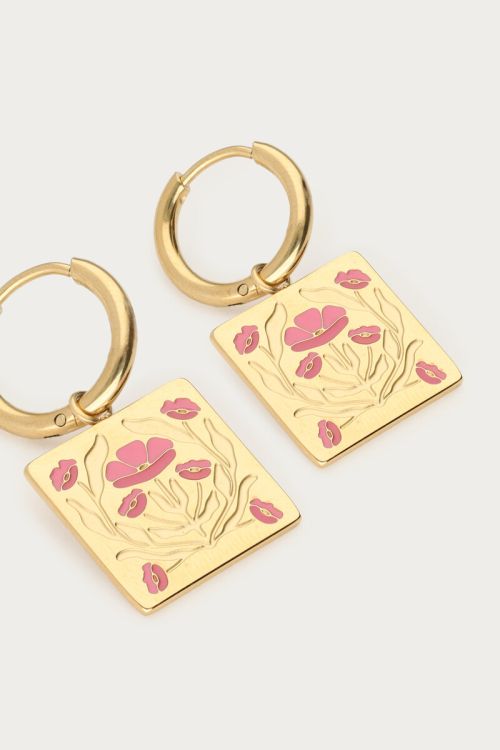 Botanical hoop earrings with pink flowers | My Jewellery