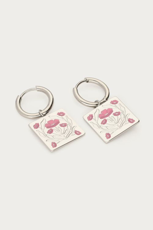 Botanical hoop earrings with pink flowers | My Jewellery
