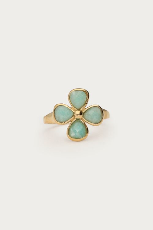 Botanical ring met lichtblauwe klaver