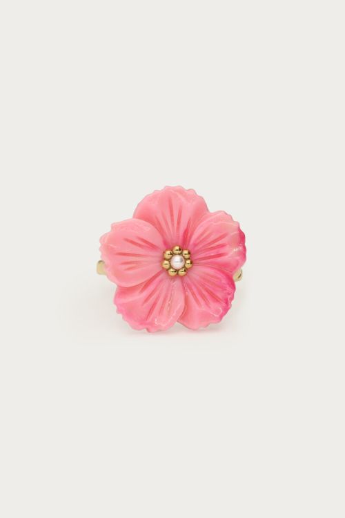 Botanical ring met roze bloem
