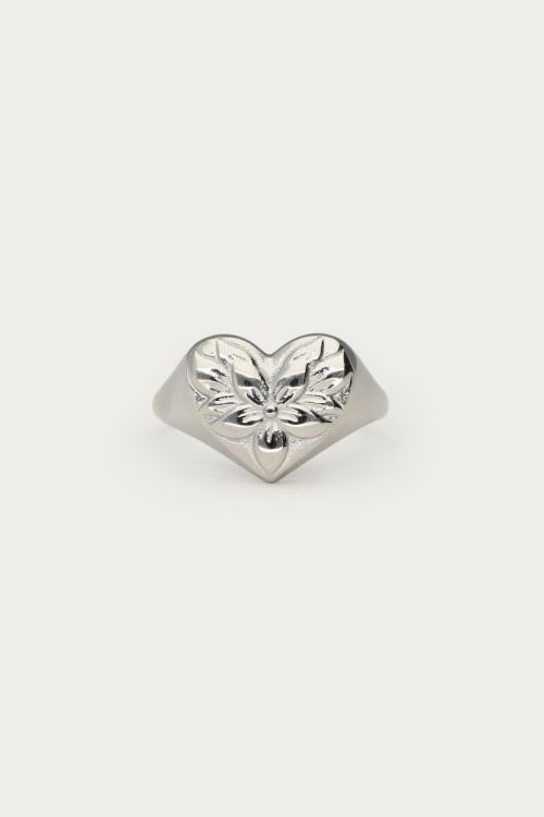 Botanical statement ring met bloemen hart