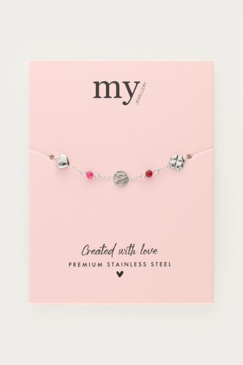Bracelet clover, heart & purple beads | My Jewellery