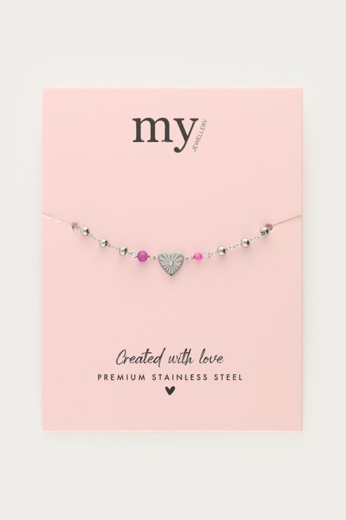 Bracelet with heart pendant & purple beads | My Jewellery