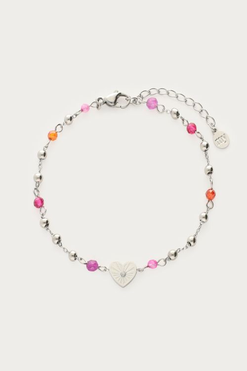 Bracelet with heart pendant & purple beads | My Jewellery