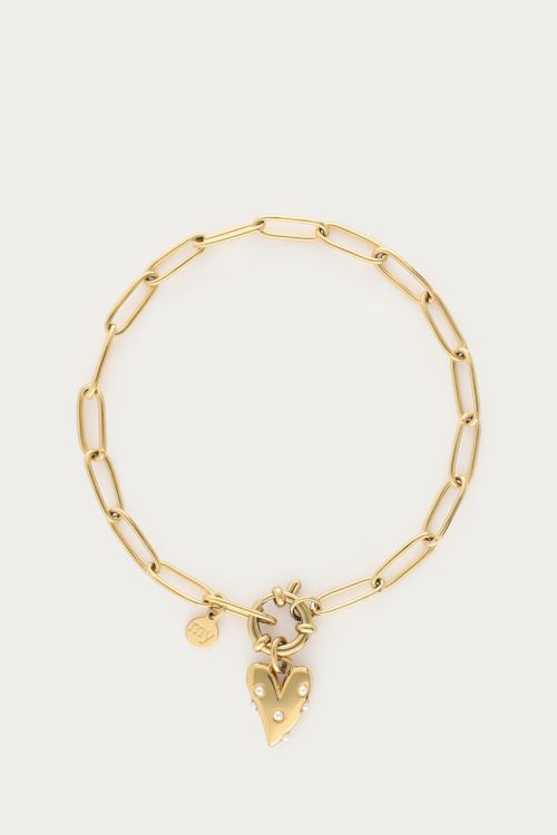 Armband mit großem Herz & Kunstperlen