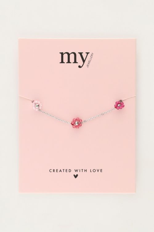bracelet with pink and purple flowers