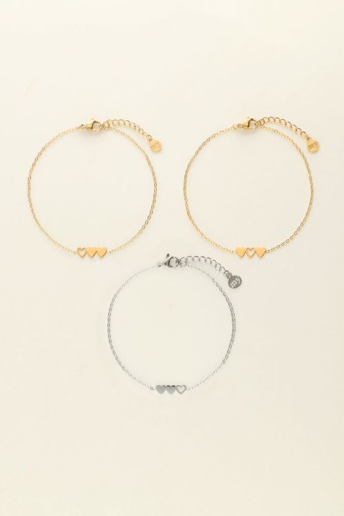 Armbänder Set Herzen 2x Gold & 1x Silber