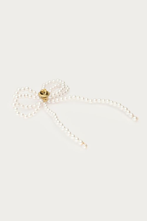 Brooch bow with faux pearls gold coloured | My Jewellery