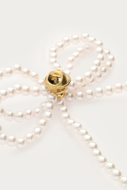 Brooch bow with faux pearls gold coloured | My Jewellery