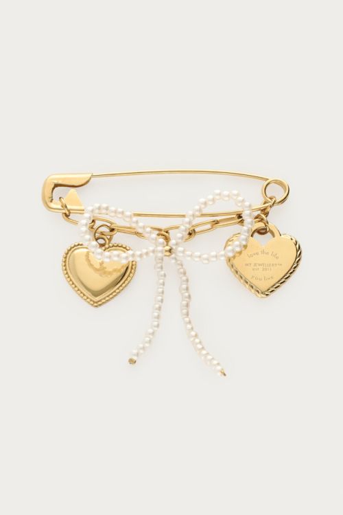 Brooch pin with charms & imitation pearls