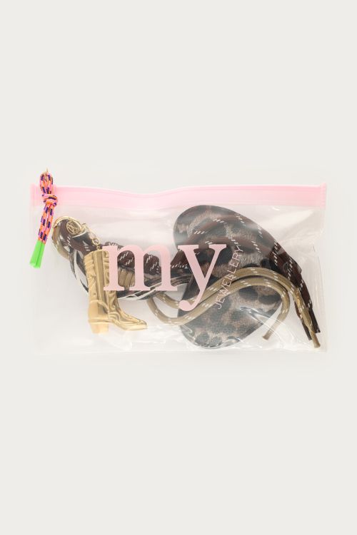 Brown bag charm with leopard print heart | My Jewellery