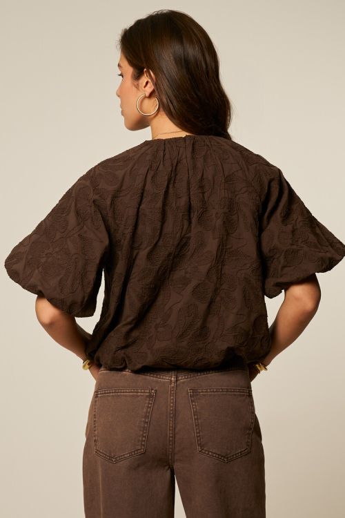 Brown balloon top with embroidery | My Jewellery