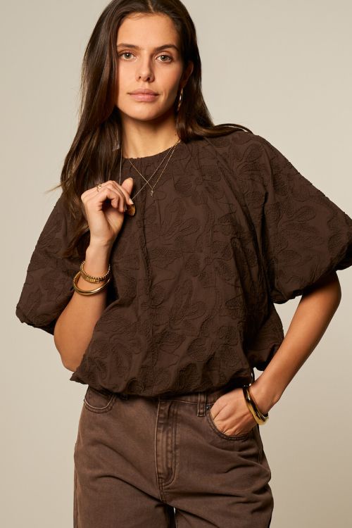 Brown balloon top with embroidery | My Jewellery