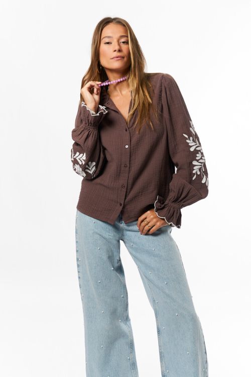Brown blouse with embroidery details | My Jewellery