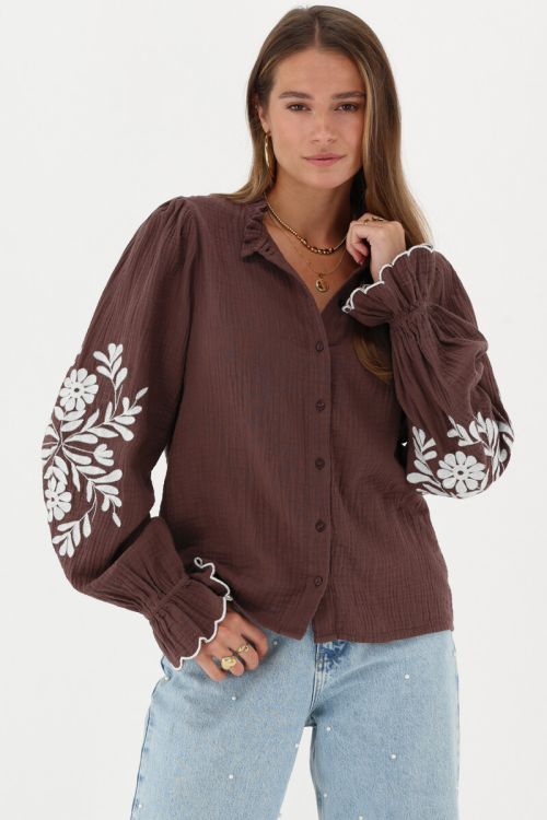 Brown blouse with embroidery details | My Jewellery