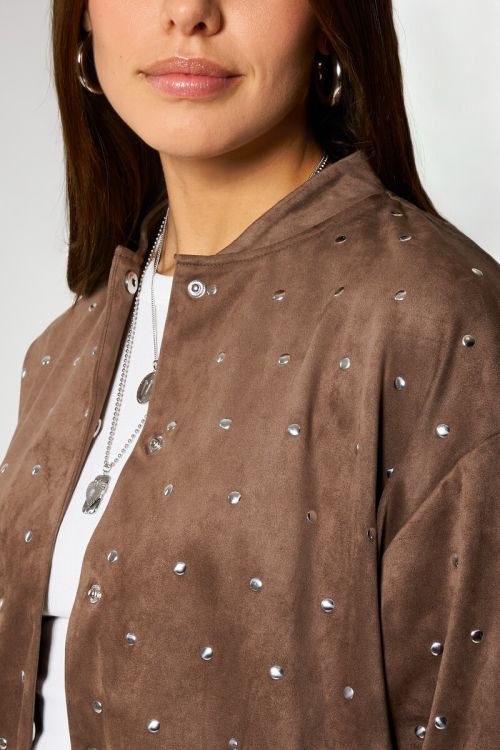 Brown bomber in suede look with studs | My Jewellery