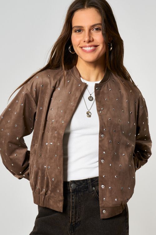 Brown bomber in suede look with studs | My Jewellery