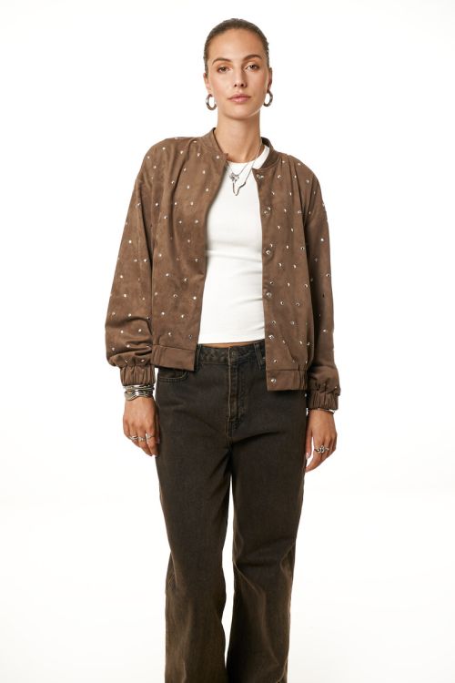 Brown bomber in suede look with studs | My Jewellery