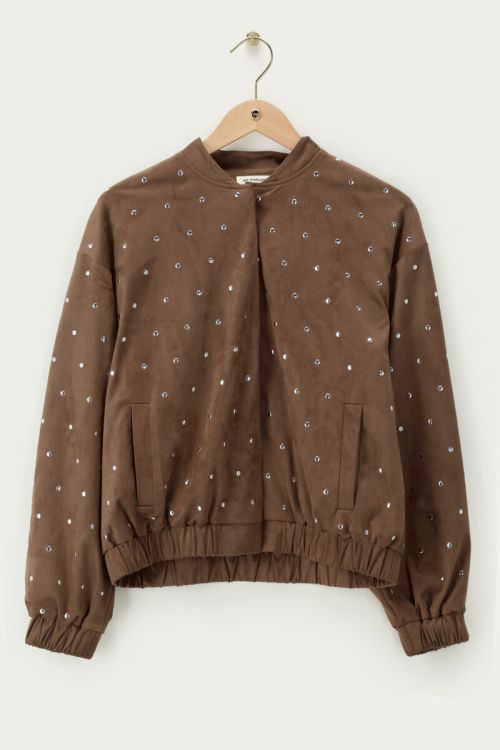 Braune Bomberjacke in Wildlederoptik mit Nieten