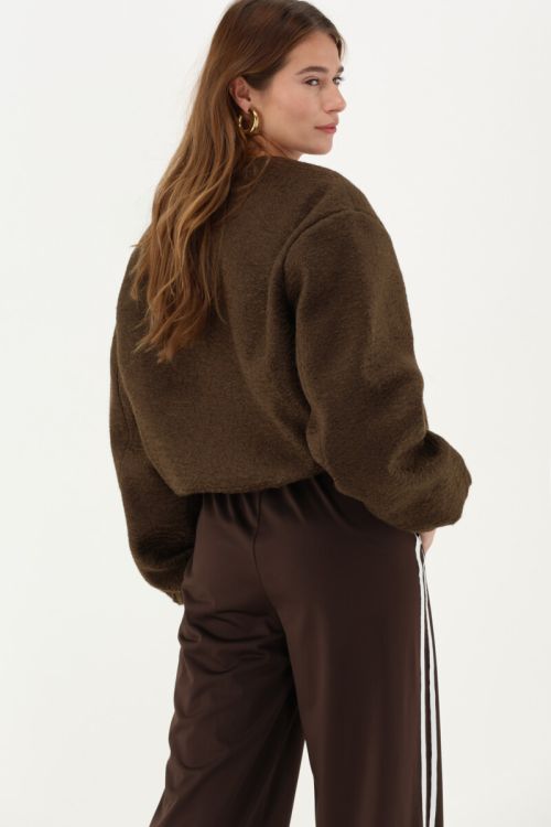 Brown bouclé bomber teddy jacket | My Jewellery