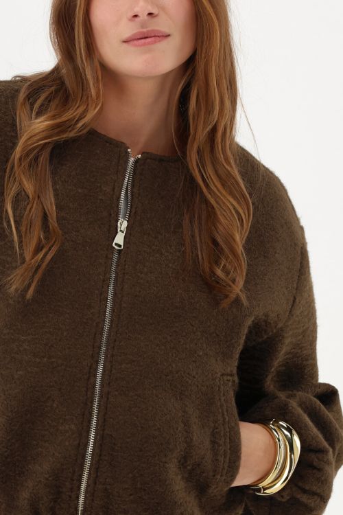 Brown bouclé bomber teddy jacket | My Jewellery