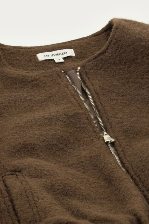 Brown bouclé bomber teddy jacket | My Jewellery