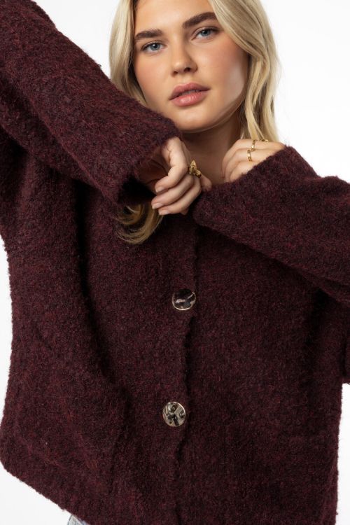 Brown bouclé cardigan with buttons and pockets | My Jewellery
