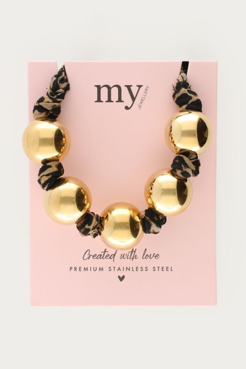 Brown braided leopard print necklace with chunky spheres | My Jewellery