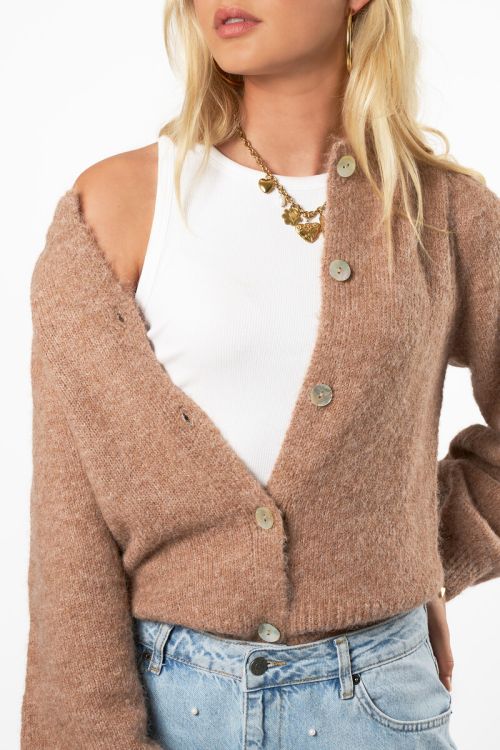 Brown cardigan with buttons and puff sleeves | My Jewellery
