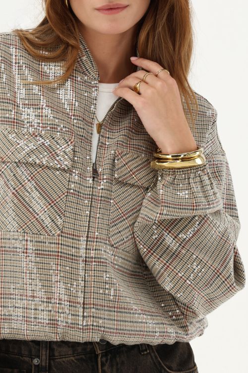 Brown checked jacket with sequins | My Jewellery