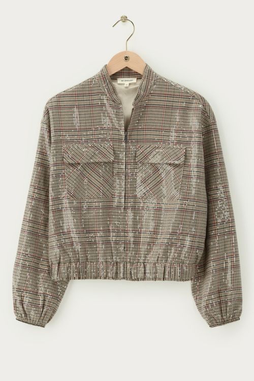 Brown checked jacket with sequins | My Jewellery