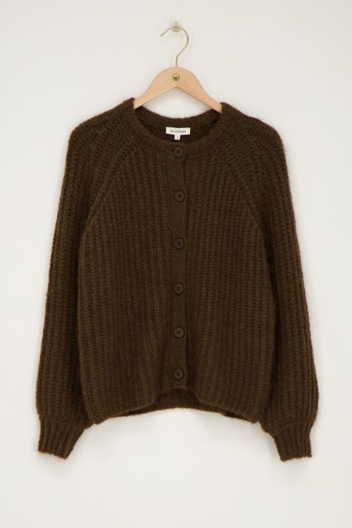 Brown chunky knit cardigan with buttons | My Jewellery