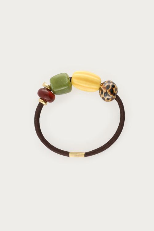 Brown hair elastic with multicoloured beads | My Jewellery