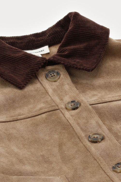 Brown jacket in suede look with corduroy collar | My Jewellery